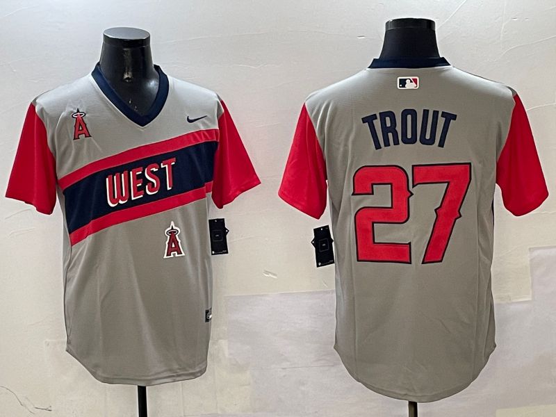 Men Los Angeles Angels #27 Trout Grey Throwback Game 2025 Nike MLB Jersey style 2->los angeles angels->MLB Jersey